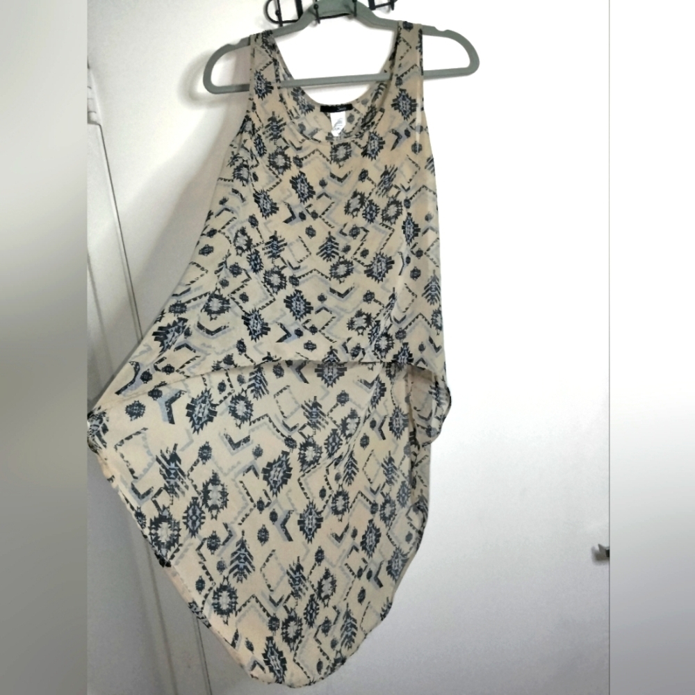 3ena (Size S) Multicolored Semi-Sheer Print Hi-Lo Sleeveless Tank Cover Up Tunic